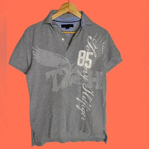 Men’s Y2K Tommy Hilfiger Gray Eagle Polo Size XS